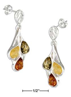 sterling silver green, yellow, and honey amber teardrop earrings