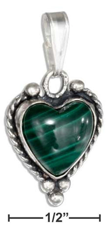 sterling silver simulated malachite heart earrings with roped border