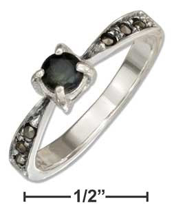 Sterling silver round Sapphire ring with Marcasite band