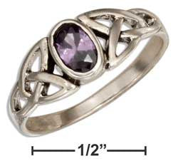 sterling silver celtic trinity knot ring with purple glass oval