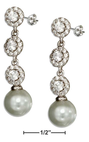 Sterling Silver Cubic Zirconia & Cultured Pearl Post Drop Earrings