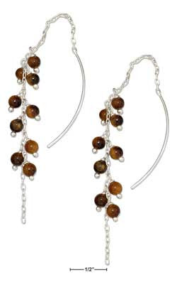 sterling silver multi-bead dangling tiger eye ear thread earrings