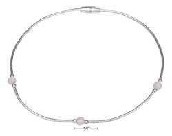 Sterling Silver 9" Liquid Silver Rose Quartz Bead Anklet