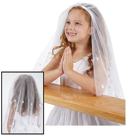 Irish First Communion Veil, shamrock design
