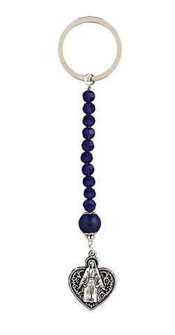 Our Lady Grace Heart - Sapphire Crystal Rosary Key Chain