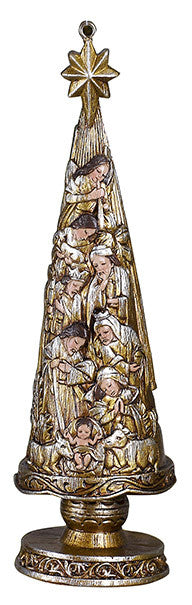 Metallic Nativity Christmas tree 5" ornament