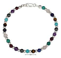 sterling silver 7.25" continuous multiple color stone bead bracelet