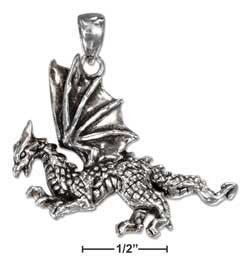 sterling silver antiqued fierce dragon pendant