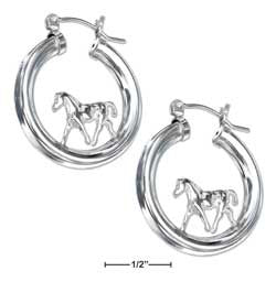 sterling silver on tubular hoop horse earrings with french locks