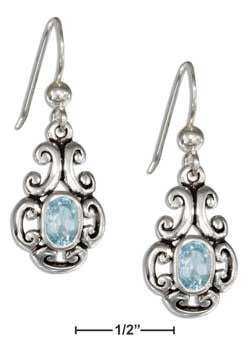 sterling silver scrolled design oval blue topaz earrings