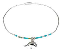 sterling silver and reconstituted turquoise heishi dolphin anklet