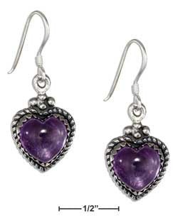 sterling silver roped border amethyst heart earrings