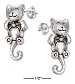 sterling silver movable happy cat earrings w curly tail