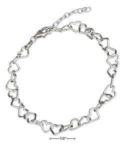 Sterling silver 7" Italian small open heart link bracelet