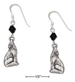sterling silver howling wolf earrings with black swarovski crystal