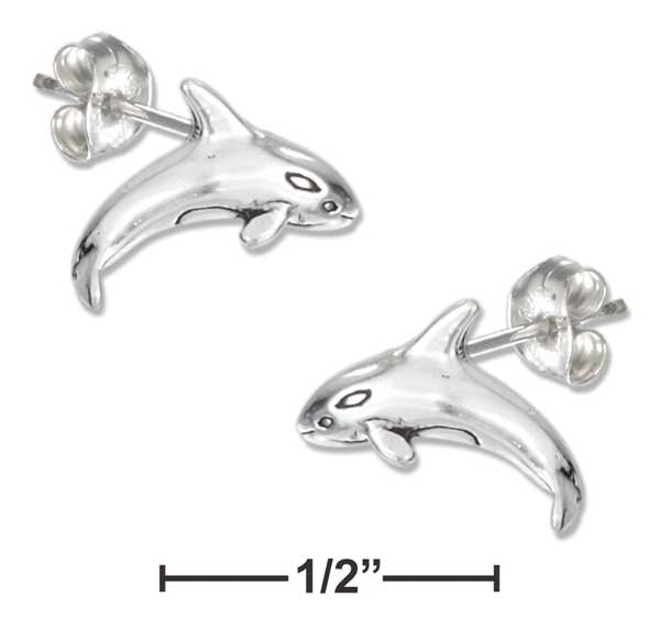 Sterling Silver Mini Orca Whale Earrings On Stainless Steel Posts & Nuts