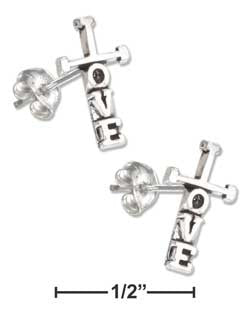 sterling silver mini "Love" cross earrings-posts