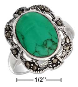 sterling silver oval reconstituted turquoise w filigree marcasite border ring