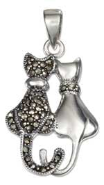 Sterling silver high polish and marcasite sitting cat pendant