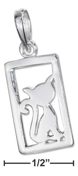 sterling silver framed cat silhouette pendant