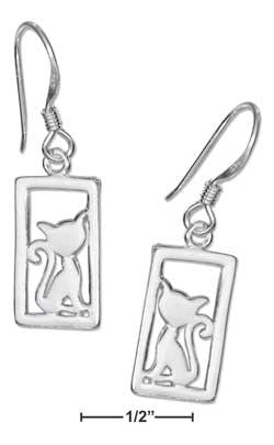 sterling silver framed cat silhouette earrings on french wires