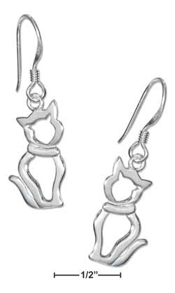 sterling silver sitting cat silhouette earrings on french wires