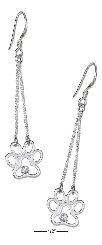 Sterling Silver Paw Print Silhouette Drop Earrings on french wires