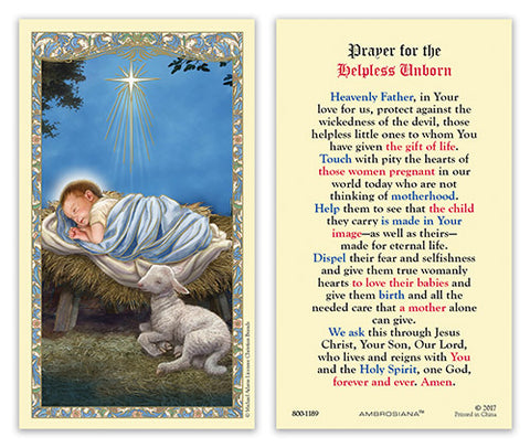 Christ In The Manger Laminated Holy Card
