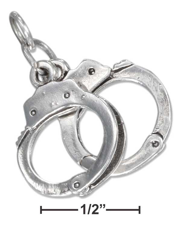 Sterling Silver Three Dimensional Pair Of Handcuffs Charm