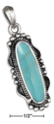 sterling silver oval simulated turquoise pendant with rope and beaded edging
