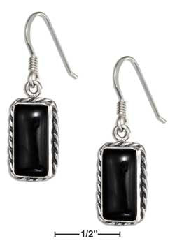 sterling silver rectangle sim black onyx earrings with rope border