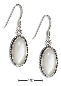 sterling silver oval mother of pearl earrings with rope border 
