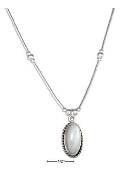 sterling silver 16" liquid silver oval mother of pearl necklace
