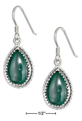 Sterling Silver Simulated Malachite Teardrop Earrings With Rope Edge