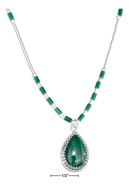 Sterling Silver 16" Liquid Silver Teardrop Simulated Malachite Necklace