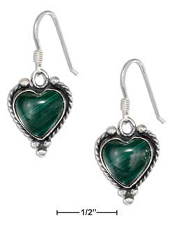 sterling silver simulated malachite heart earrings with roped border