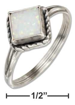sterling silver roped square synthetic white opal ring