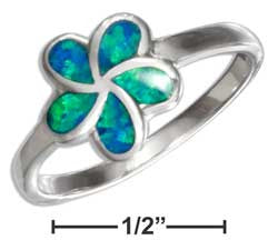 sterling silver synthetic blue opal flower ring