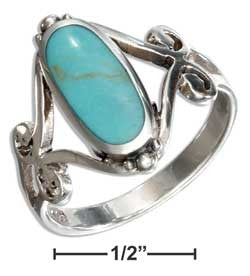 sterling silver oval simulated turquoise ring with open scroll designs