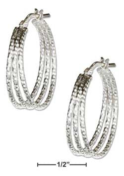 sterling silver 20mm textured three wire hoop earrings