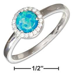 sterling silver syn blue opal ring w micro pave cz halo