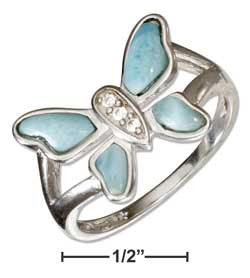 sterling silver cubic zirconia and larimar butterfly ring