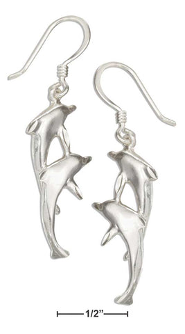 Sterling Silver Diamond Cut Double Jumping Dolphins Earrings