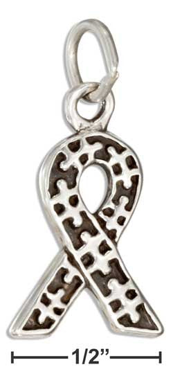 sterling silver awarenesss ribbon charm with puzzle pieces