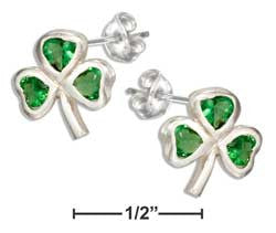 sterling silver green glass shamrock earrings