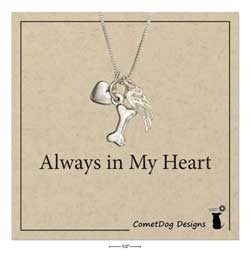 Sterling Silver 18" Dog Bone Necklace W/Heart & Angel Wing Charms