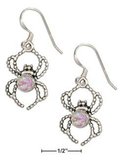 sterling silver spider w synthetic pink opal dangle earrings 