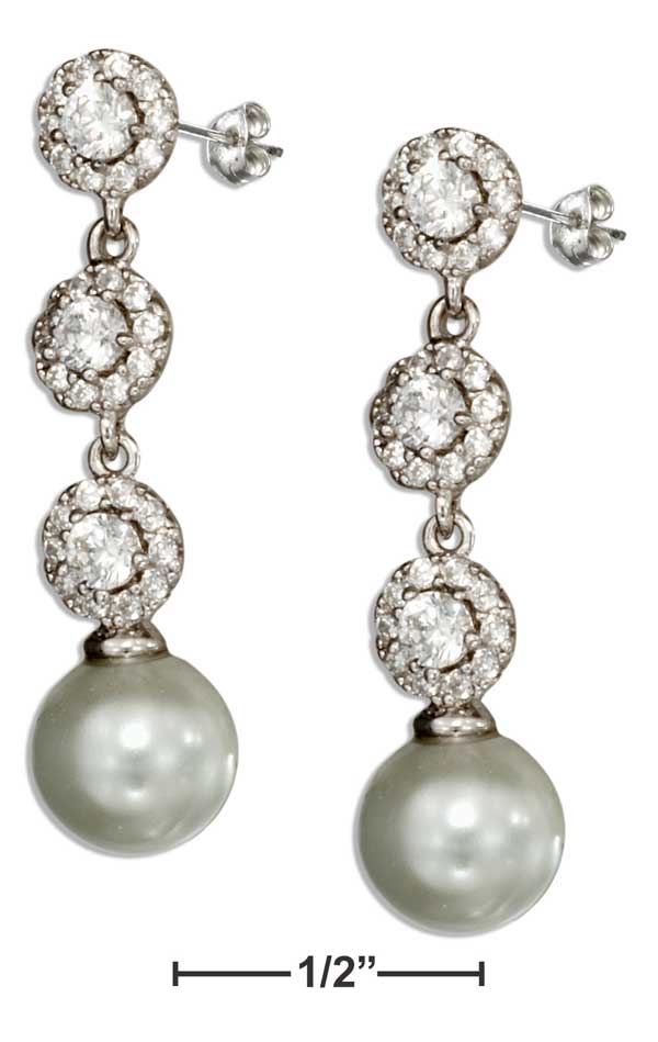 Sterling Silver Cubic Zirconia & Cultured Pearl Post Drop Earrings