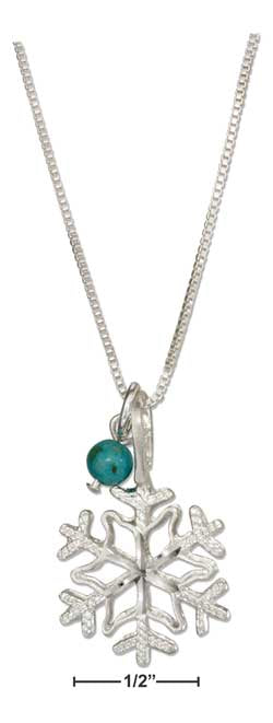 Sterling Silver 18" Snowflake Pendant Necklace W/Blue Riverstone Bead