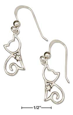 sterling silver silhouette sitting cat earrings on french wires